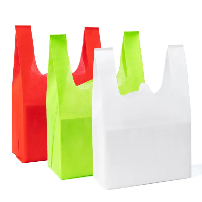 Custom recycle supermarket w cut non woven shopping bag t-shirt non woven bags