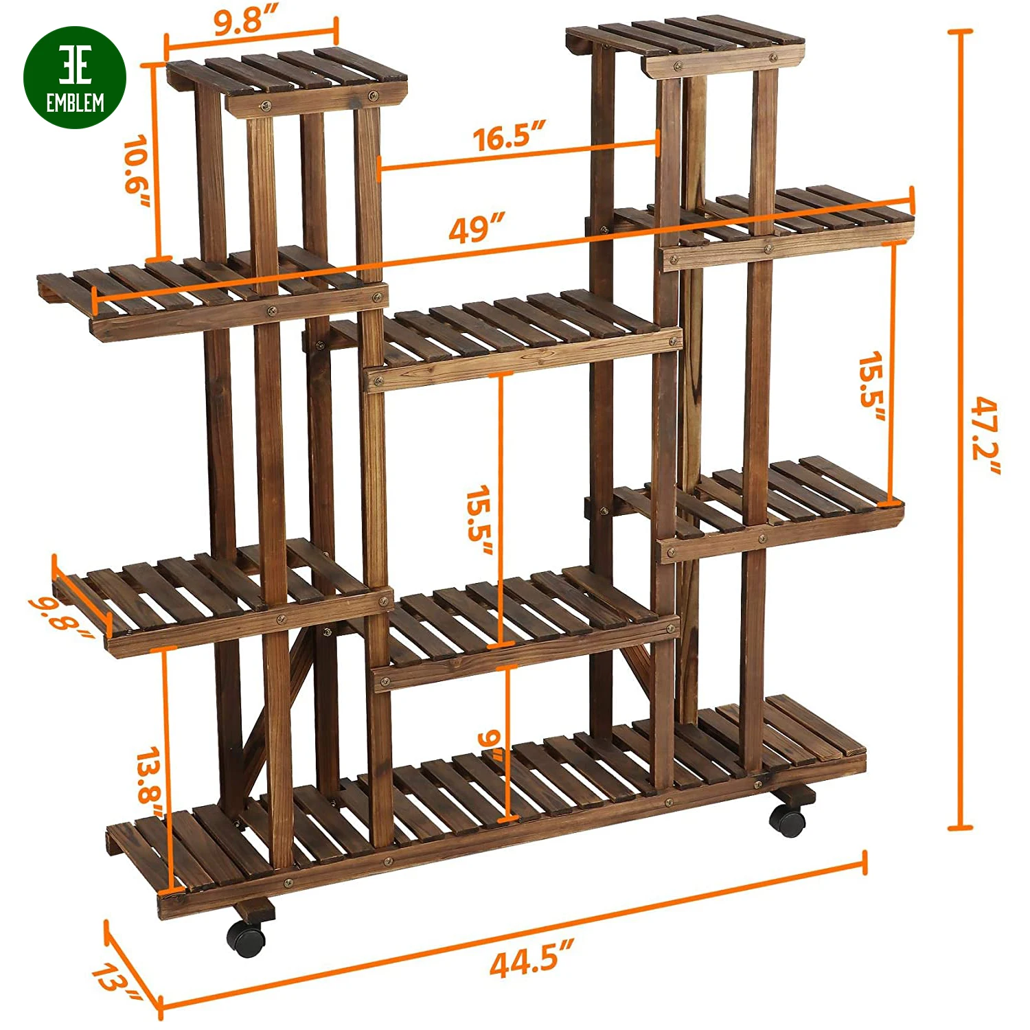 Rolling Plant Stand Shelf Indoor - 6 Tier Wood Plant Pots Shelves Tiered Flower Rack Holder Stand with Detachable Wheels