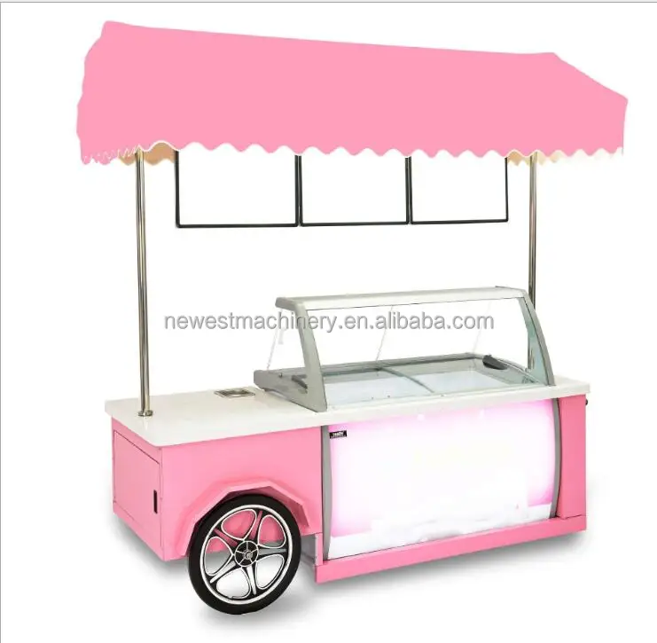 Gelato Italian Ice Cream Mobile Push Carts,Popsicle Showcase Freezer Vending Push Cart for Outdoor