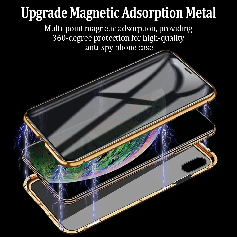 Anti peeping magnetic case tempered glass 360 degree full body privacy magnetic case for iPhone 11 pro max 7 8 plus XS MAX XR X