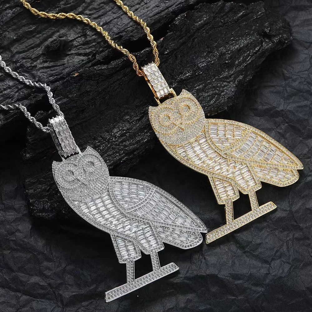PDANY Custom Made Ovo Drake Charm Jewelry Copper With 5a Baguette Cz Stones Owl Hiphop Pendant