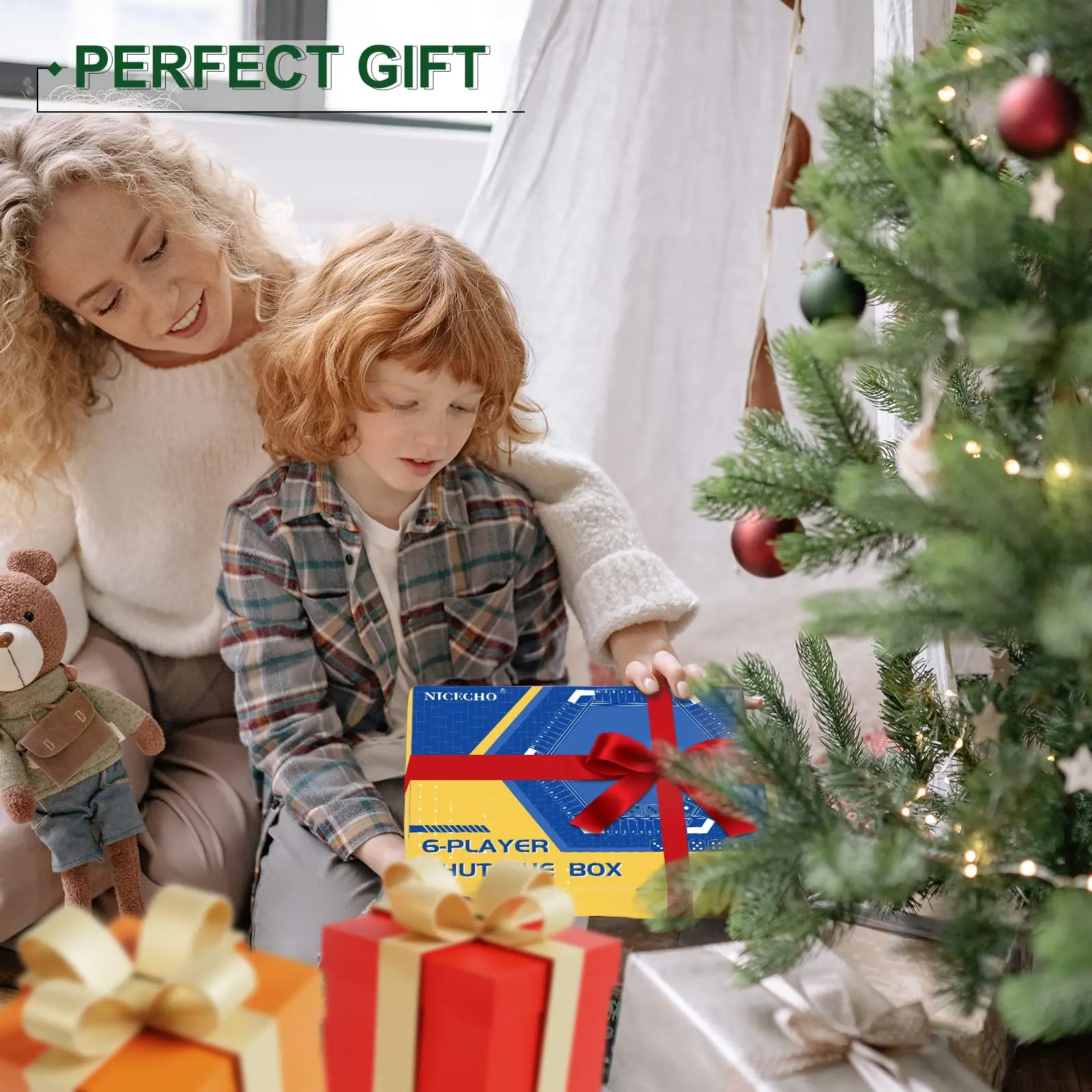 1-6 Players Shut The Box Dice Game, Wooden Board Table Math Game with 16 Dice