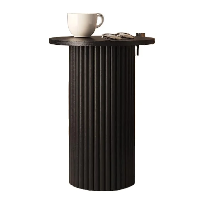 2024 Small Wooden Round End Table with a Solid Oak Base and Wood Veneer Top