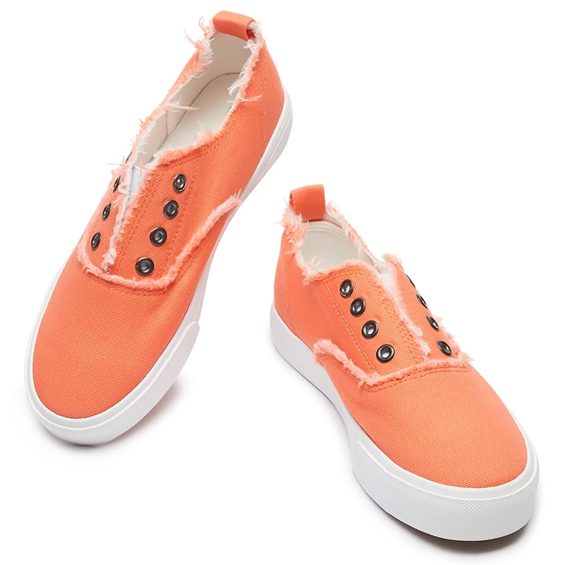 OEM Unisex Burr Walking Style Rubber Canvas Shoes No Shoelace Elastic Belt Custom Upper Canvas Flat Shoes