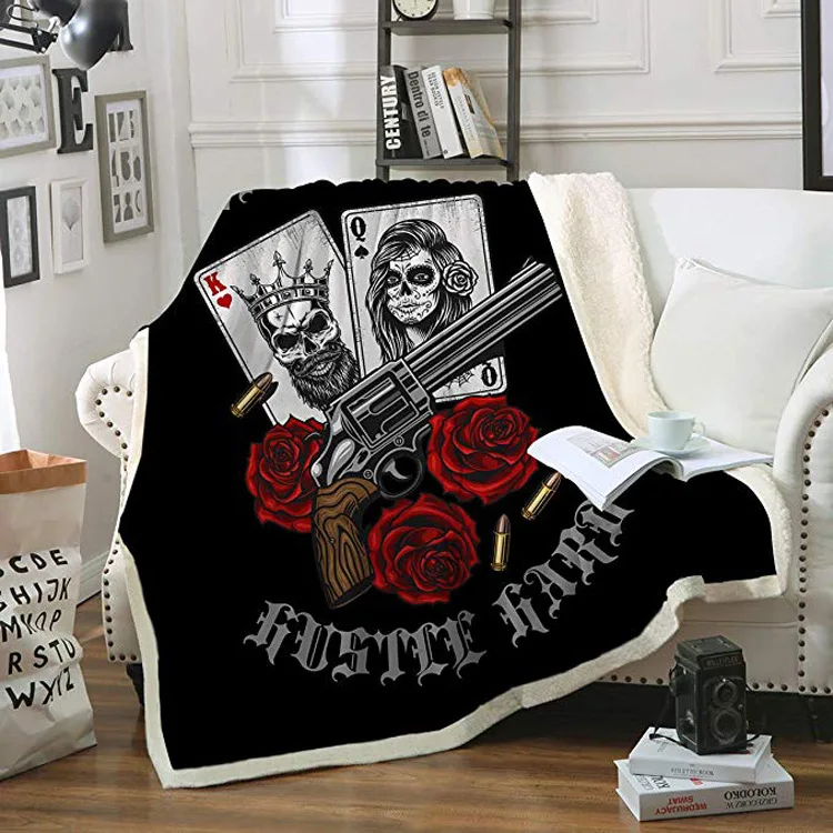 Oem супер мягкие пользовательские полиэстер Череп узор полный печати Роскошные 1 кг диван кровать флисовые фланелевые сублимационные пледы