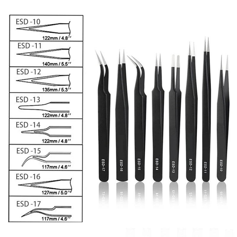 Precision black stainless tweezers ( vetus ) esd-12 esd stainless steel esd tweezer