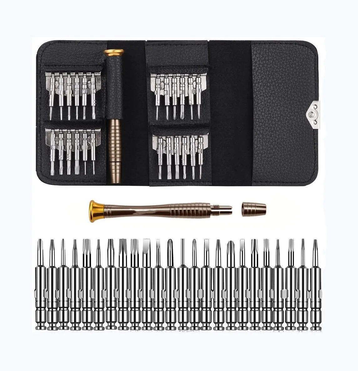 25 in 1 Mini Precision Screwdriver tool Set for PC, Glasses, Mobile Phone, Laptop, Watch in in Leather Case