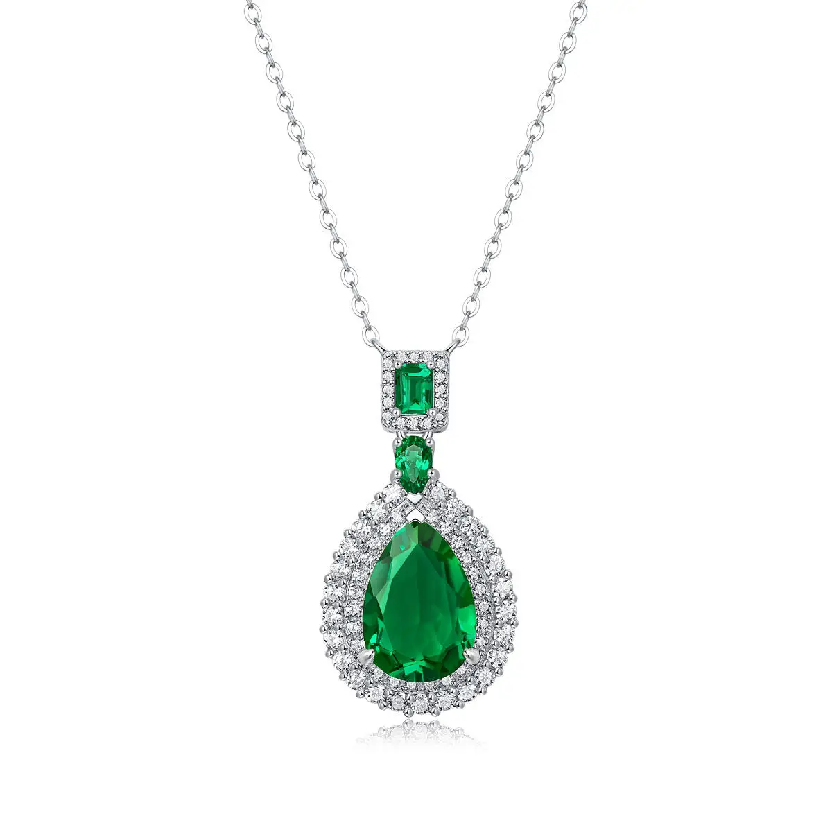 Wholesale 925 sterling silver gem pear cut vintage real lab emerald stone necklaces jewelry pendant
