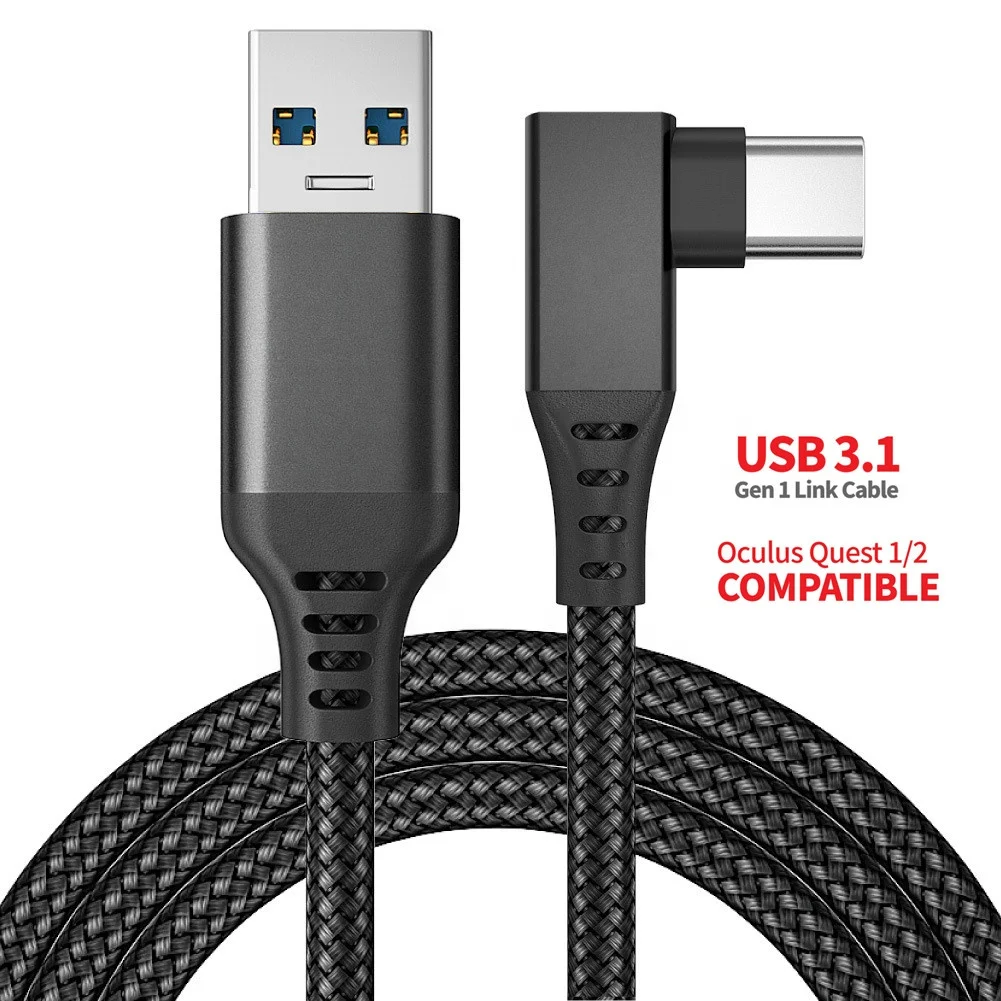 for Oculus Quest 1 2 Link Data Line 3M 5M 6M Elbow Right Angel Nylon Braided Stream VR Glass Computer PC Game 5Gbps USB C Cable