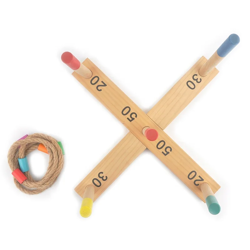 Outdoor games wooden rope 5 quoits ring toss toys set