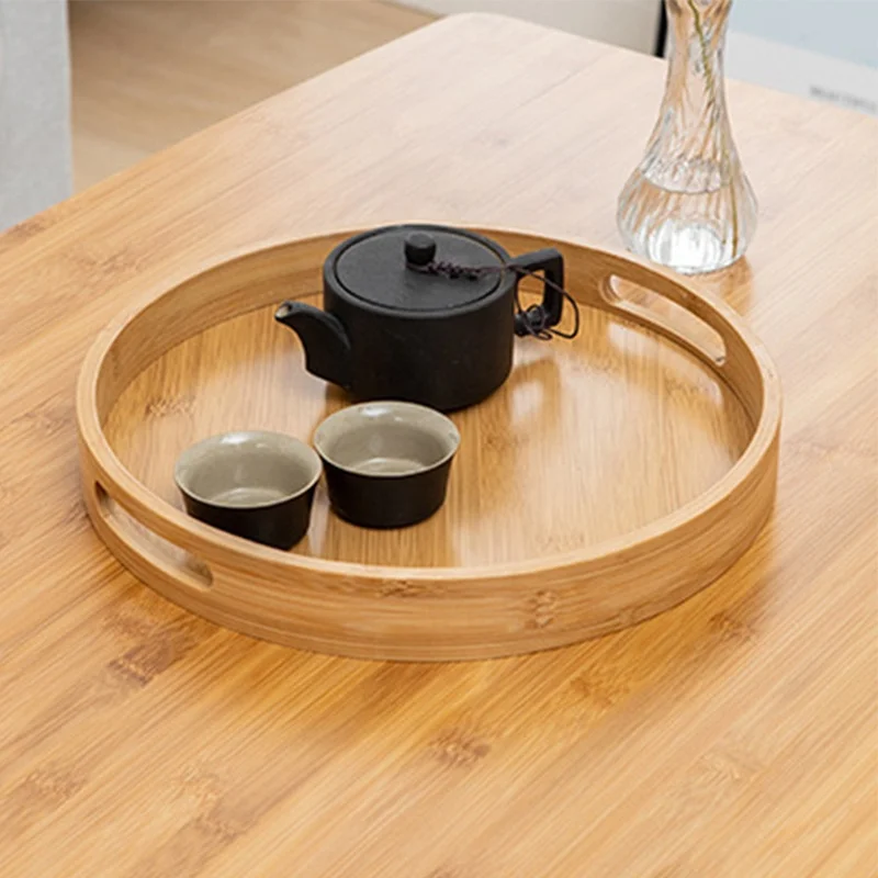 Round Tray As Coffee Table Decor Serving Tray Restaurant Breakfast Dinner Food Fruit Bamboo Serving Tray