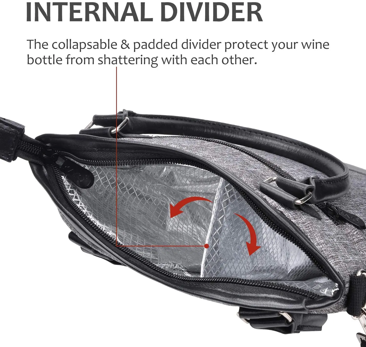 Insulated Wine Carrier Tote - Travel Padded 2 Bottle Wine/Champagne Cooler Bag with Handle and Adjustable Shoulder Strap