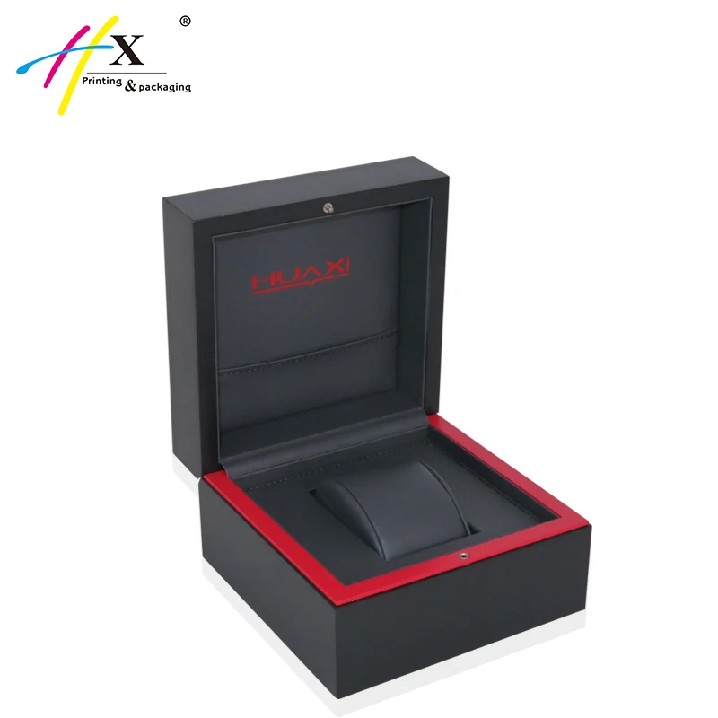 
Matte black PU leather interior wood watch case & box 