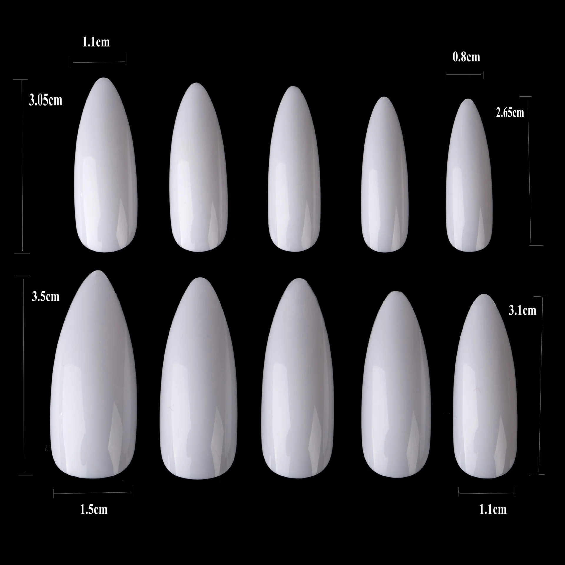 Yimart 500pcs Acrylic Middle Long Oval Shape Stiletto Nail Tips Pointed Sharp Artificial Nails Long Stiletto Nail Tips