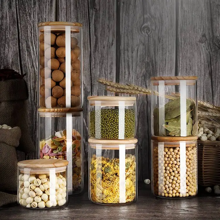 Storage Tank Food Container Bamboo Covered High Borosilicate Food Sealed Glass Tank Kitchen Miscellaneous Grain Organizer