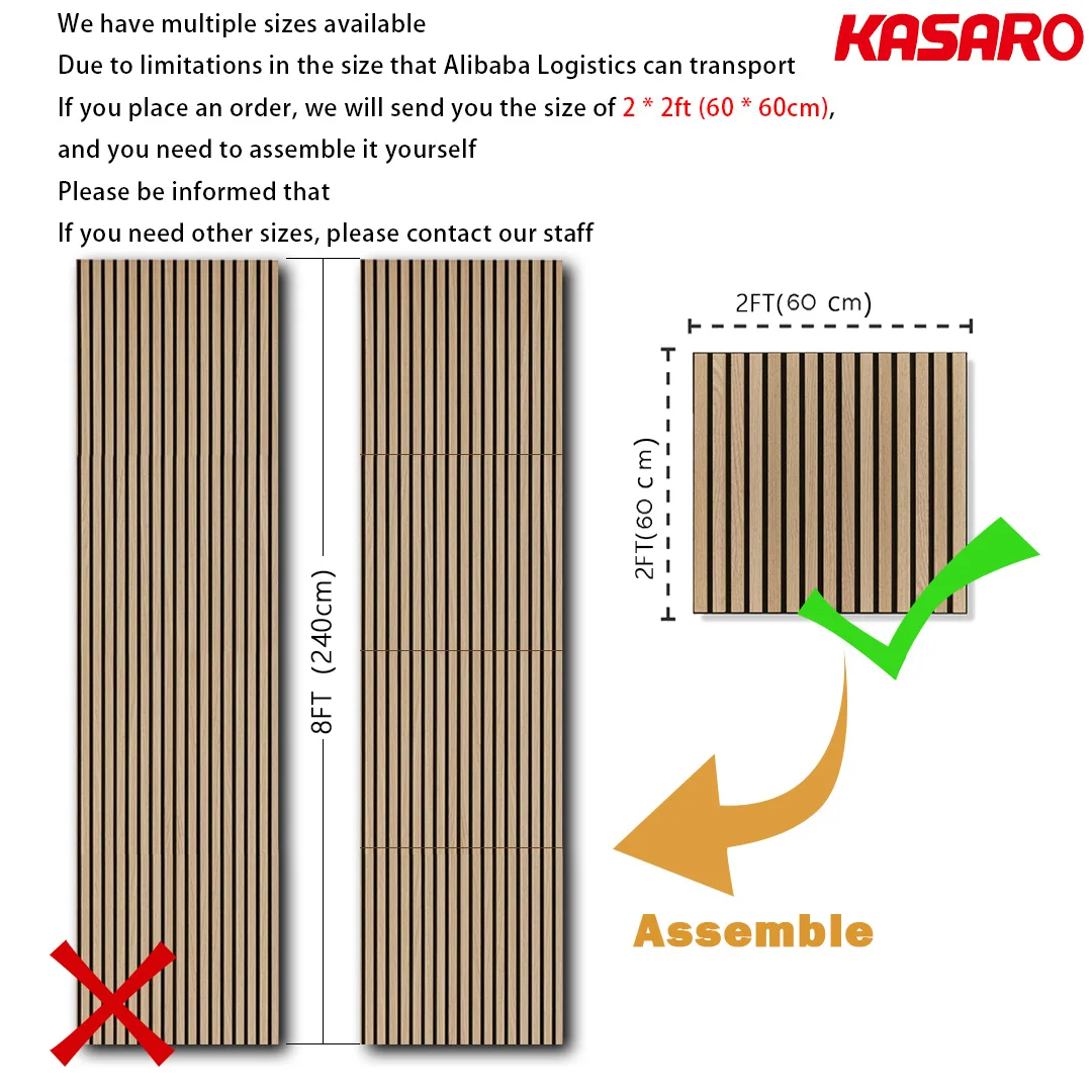 KASARO 2400*600mm Black Soundproof Panel 3D Grille design soundproof wooden slatted Wall Panels and Boards for hotel