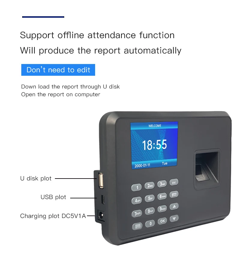 Fingerprint Recognition Scanner Time Devices Biometric Attendance System Employees time Clock attendance machine