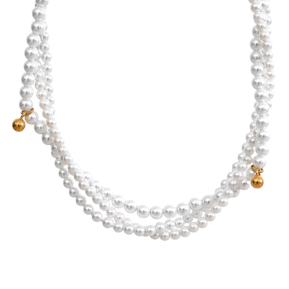 JINYOU 2151 Elegant Artificial Pearls Handmade Beads Chain Layered Stainless Steel Fashion Temperament Chic Jewelry for Women