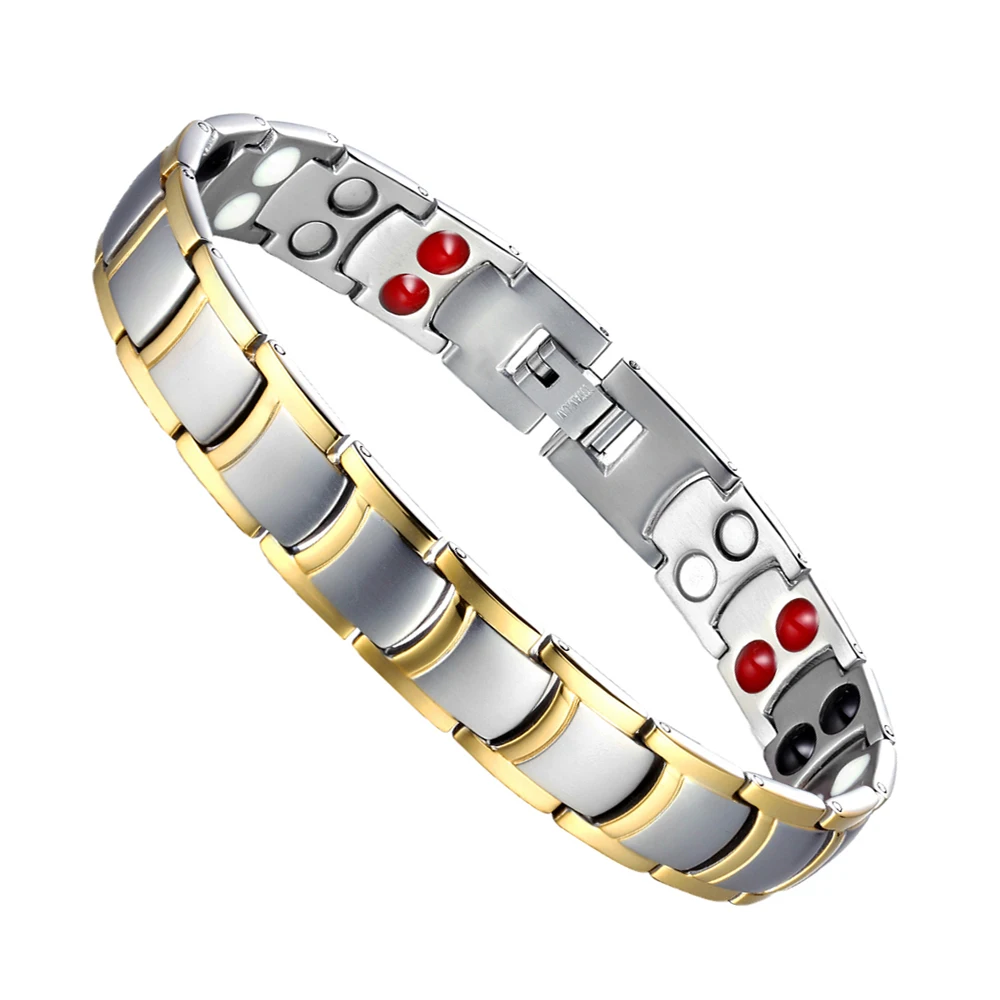 Top Manufacturer Wholesale Health Two Tone Gold Plated Magnetic Germanium Stainless Steel Bracelets For Men