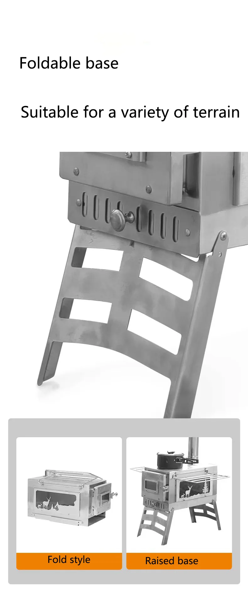 2023 hot 201 Stainless Steel Titanium Camping Stove for Tent, Ultra Light Portable Wood Stove Fast Winter Camping Grill