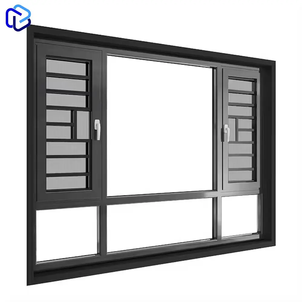 Black latest bullet proof double pane french aluminum casement modern house half round aluminium design in pakistan home windows