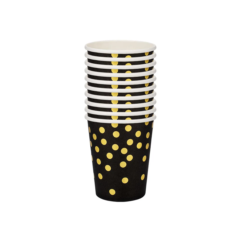 Black Gold Dots Disposable Paper Tableware Sets with Plates Cups Straws Cutlery for Party Wedding Supplies JW Opp Bag Gua 200pcs