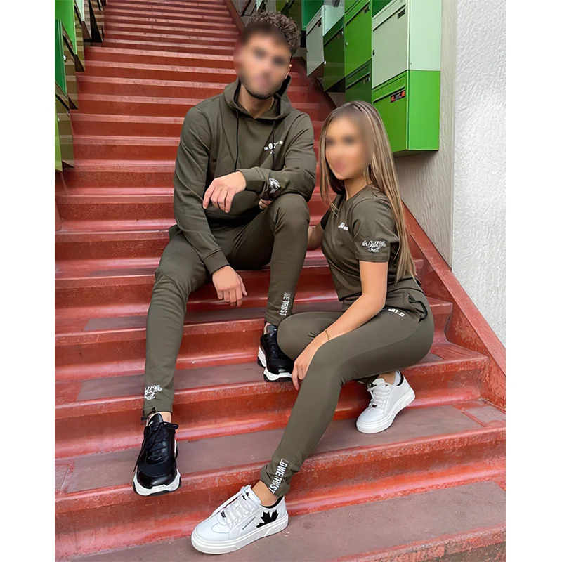 2022 OEM Unisex Casual Solid Color Hoodie Sweatshirt Sweatpants Lounge Couple Clothes Custom Logo Jogger Womens 2 Piece Sets