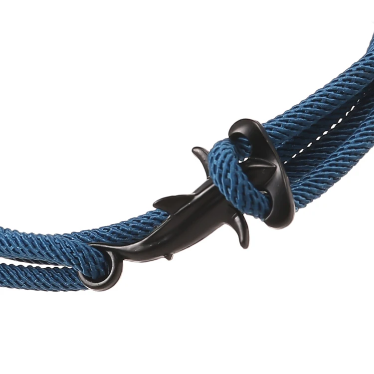 New Design Fashion Accessories Wholesaler Nautical Nylon Rope Black Shark Bracelet