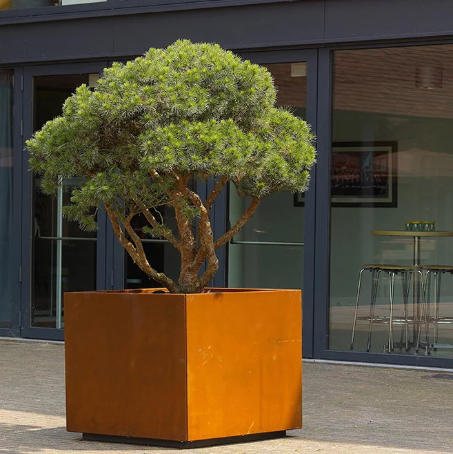Factory Supply Outside Large Metal Flower Pots Outdoor Patio Decorative Plant Pots Garden Street Public Corten Steel Planter