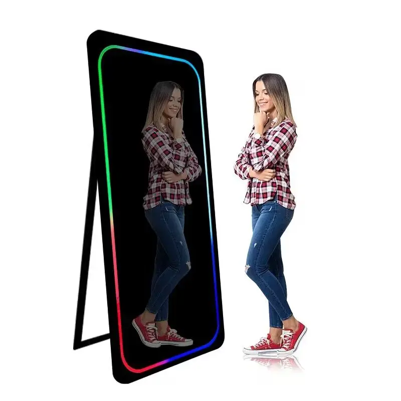 mirror touch screen camera booth 65 box fordable led infinity vending with flash flight frame customized gif support