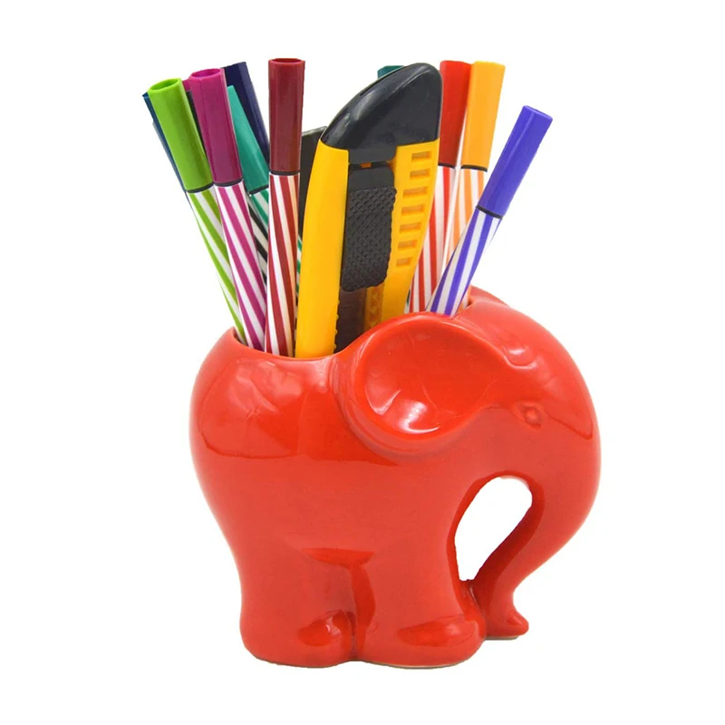 
Pen Holder Stand For Desk Elephant Shape Fancy Pen Holder Durable Ceramic Desk Organizer Makeup Brush Holder Perfect Gift 