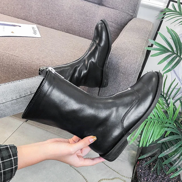 Lady Boots Low Heeled booties Bootie Women Zipper Shoes  For Women Luxury Designer Round Toe Ladies Ankle Rock