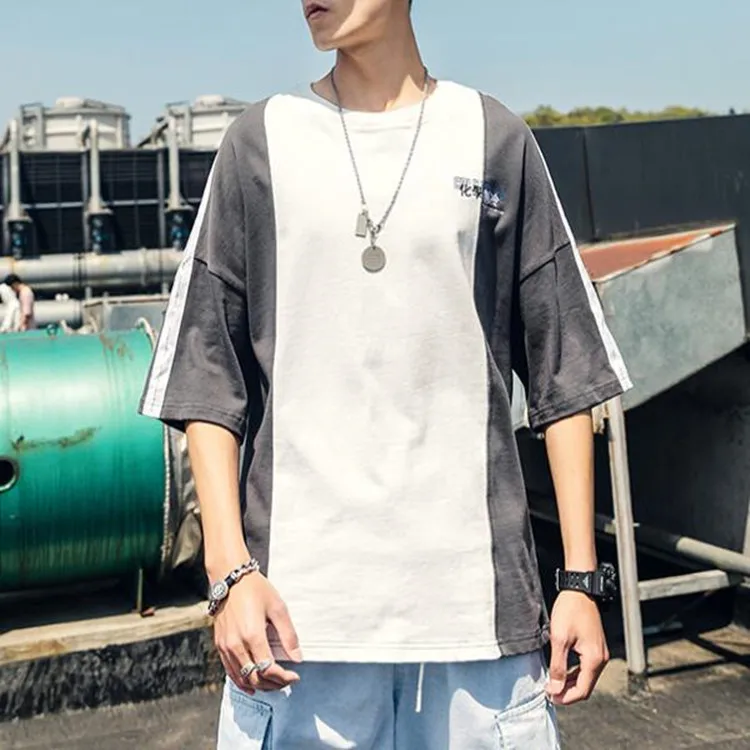 
Custom Letter Embroidered Mens Vintage T-Shirts Oem HIgh QUality Colorblock Hot Basic T-Shirt 