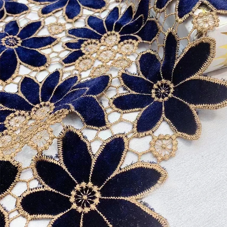 Guipure velvet Laser cord embroidered fabric dress Flower Design with green red qipao embroidered lace fabric