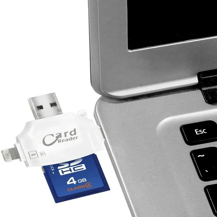 SD Card Reader, 4 in 1 Memory Card Adapter, SD/TF Card Adapter to View Game Camera Photos Videos for iOS/Android Phone Tab