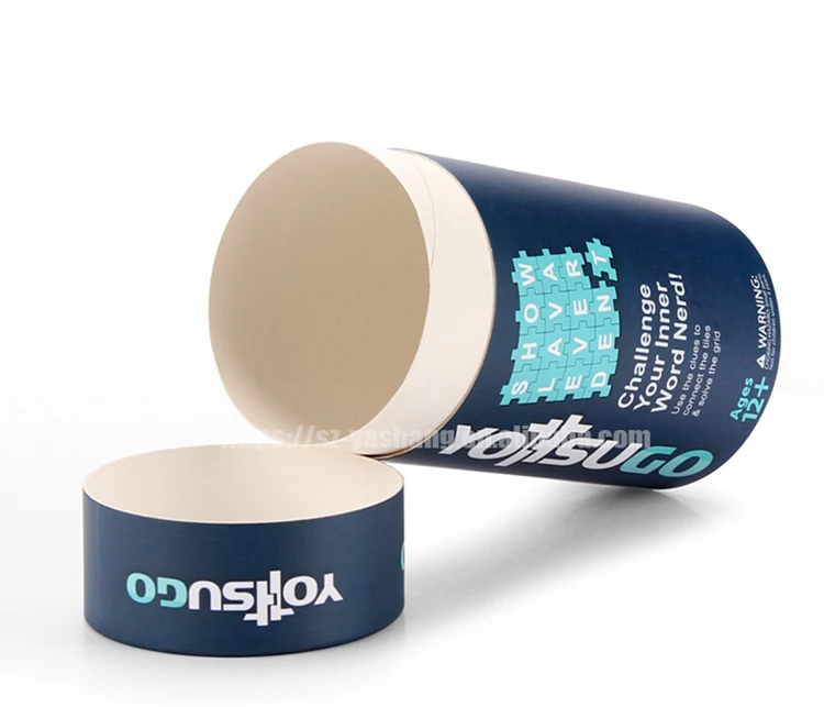 Blue printing rolled edge cylinder round box for toy packaging customized round carton tube