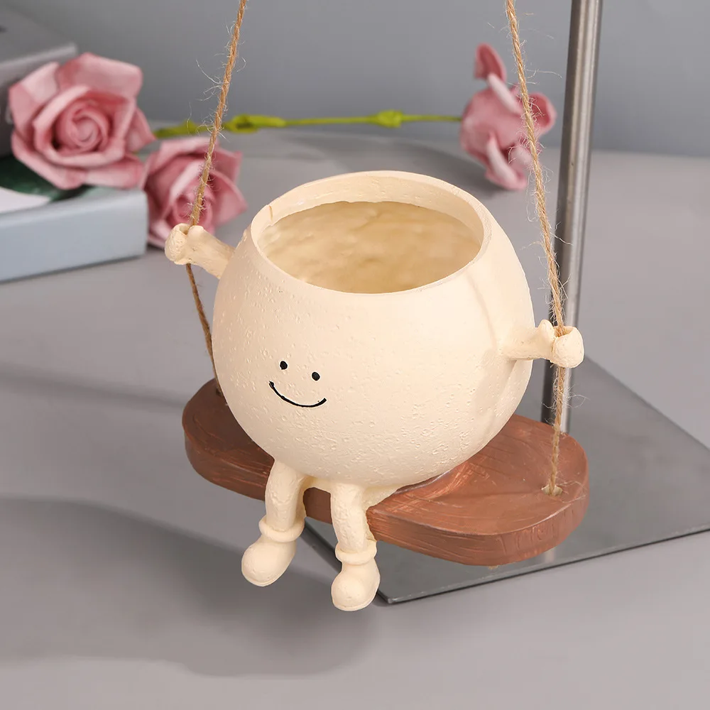 Swing Jar Small Flower Pot Smiling Face Rockchair Mini Succulent Pot Home Garden Decoration Ornaments Room Green Plant Pendant