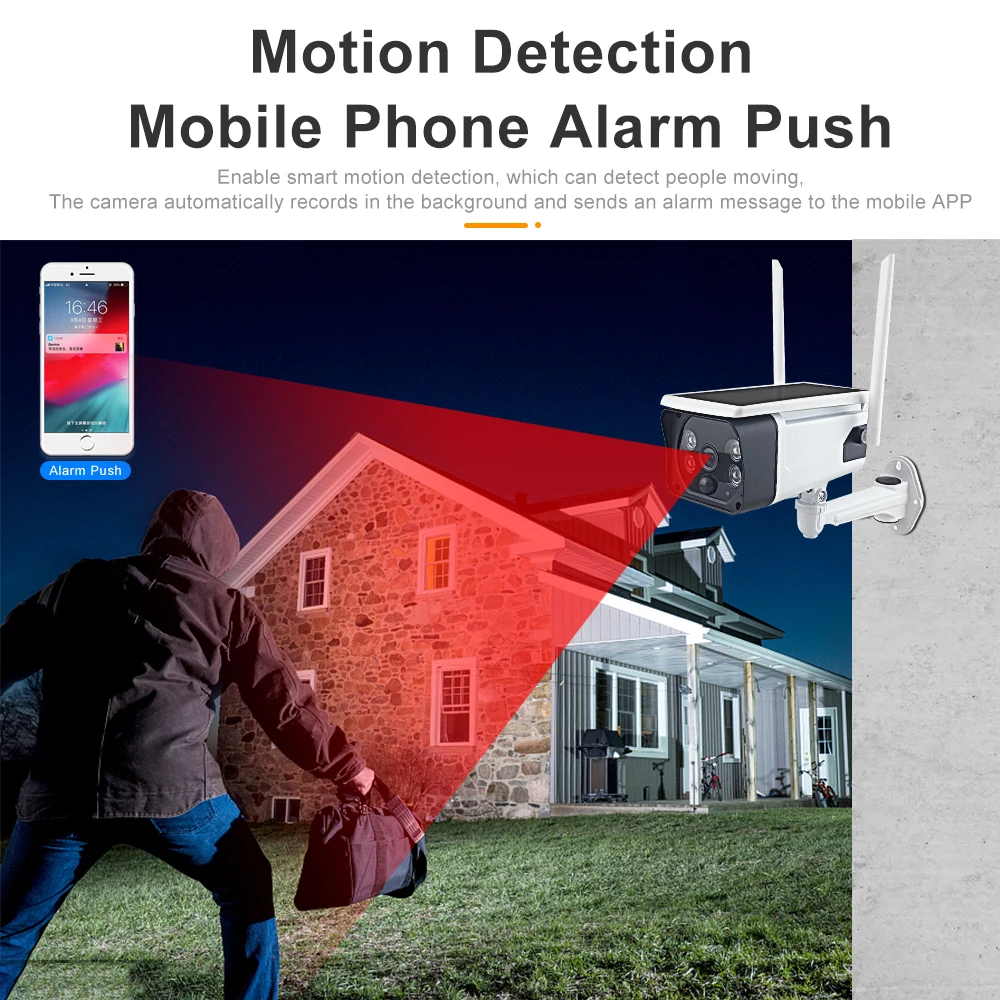 2MP HD WiFi Camera Outdoor Solar Panel Wireless Security Camera Battery Powered PIR Motion IP66 CCTV Surveillance Camera