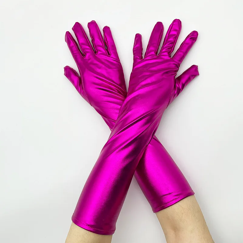 Ladies Gold Silver Fake Leather Metallic Gloves Evening Party Performance Mittens Women Sexy Elbow Length Long Latex Gloves