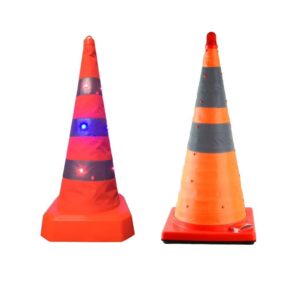 factory wholesale Oxford fiber 12 18 28 36 inch collapsible LED solar power warning light traffic safety retractable cone