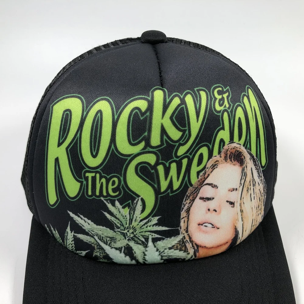 OEM unisex adult high quality 5 panel structure black hip pop rocket mesh sports baseball cap summer custom foam trucker hat