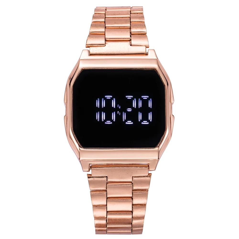 
Kegllect New LED Touch Screen Digital Watch Stainless Steel Strap Men Quartz Watches Square Digital Wristwatch 