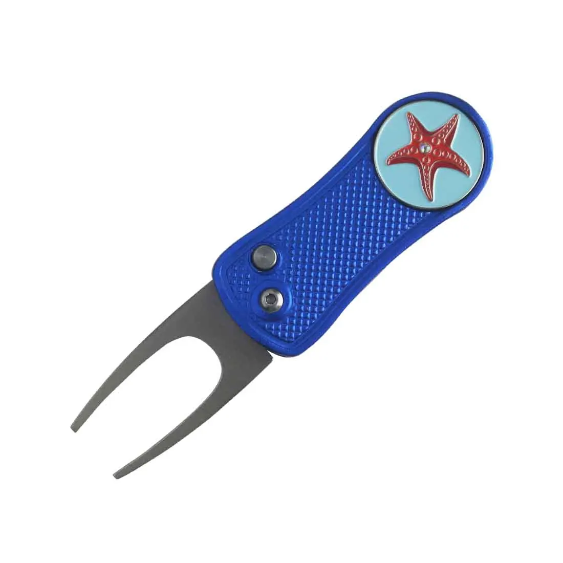 Stainless steel switch blade pitch fork golf retractable divot tool