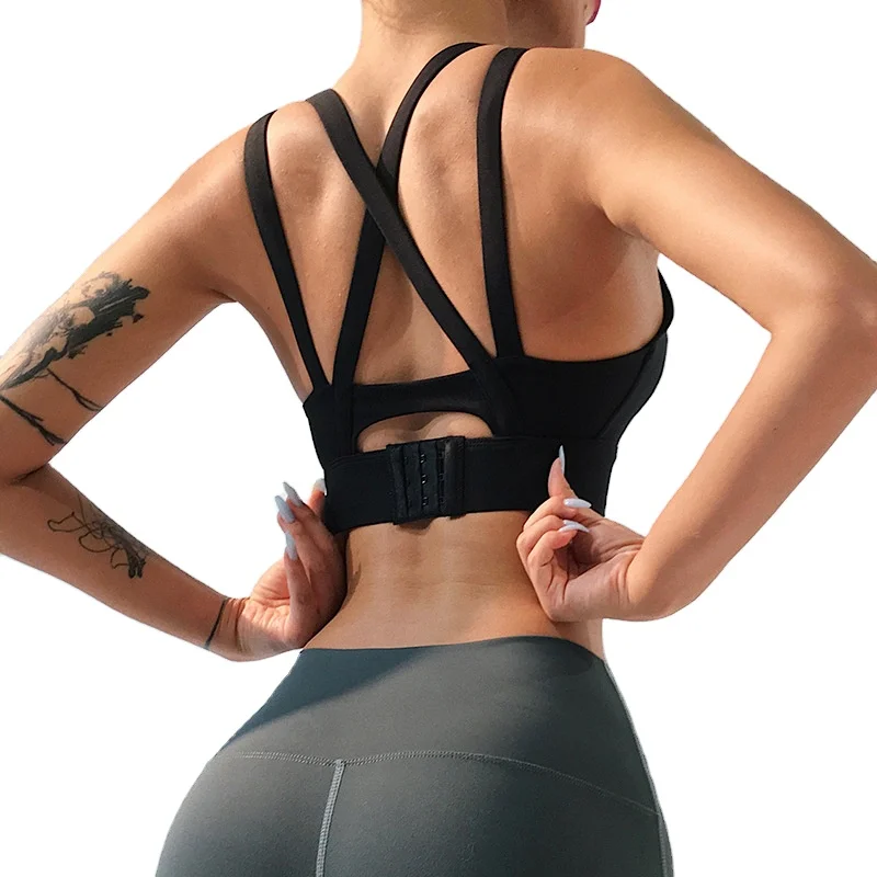 
High Quality Custom Logo Women Cross Shoulder Straps Back Closure Sexy Sports Bra 