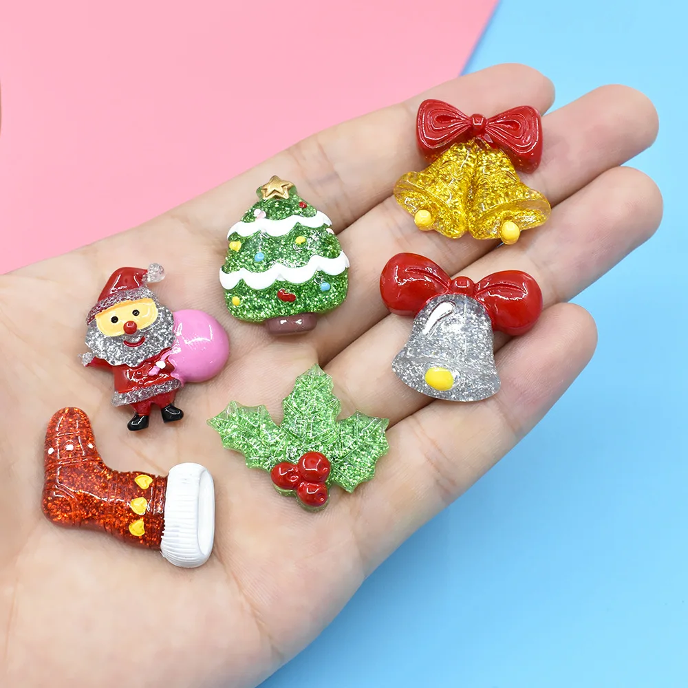 Low MOQ small cute glitter Xmas refrigerator magnet acrylic Christmas strong magnetic decoration sticker for fridge home