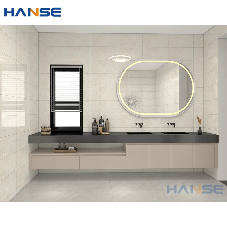 Luxury wall mounted floating mdf wooden panel bathroom vanity cabinet design with waterproof led mirror and ceramic sink basin