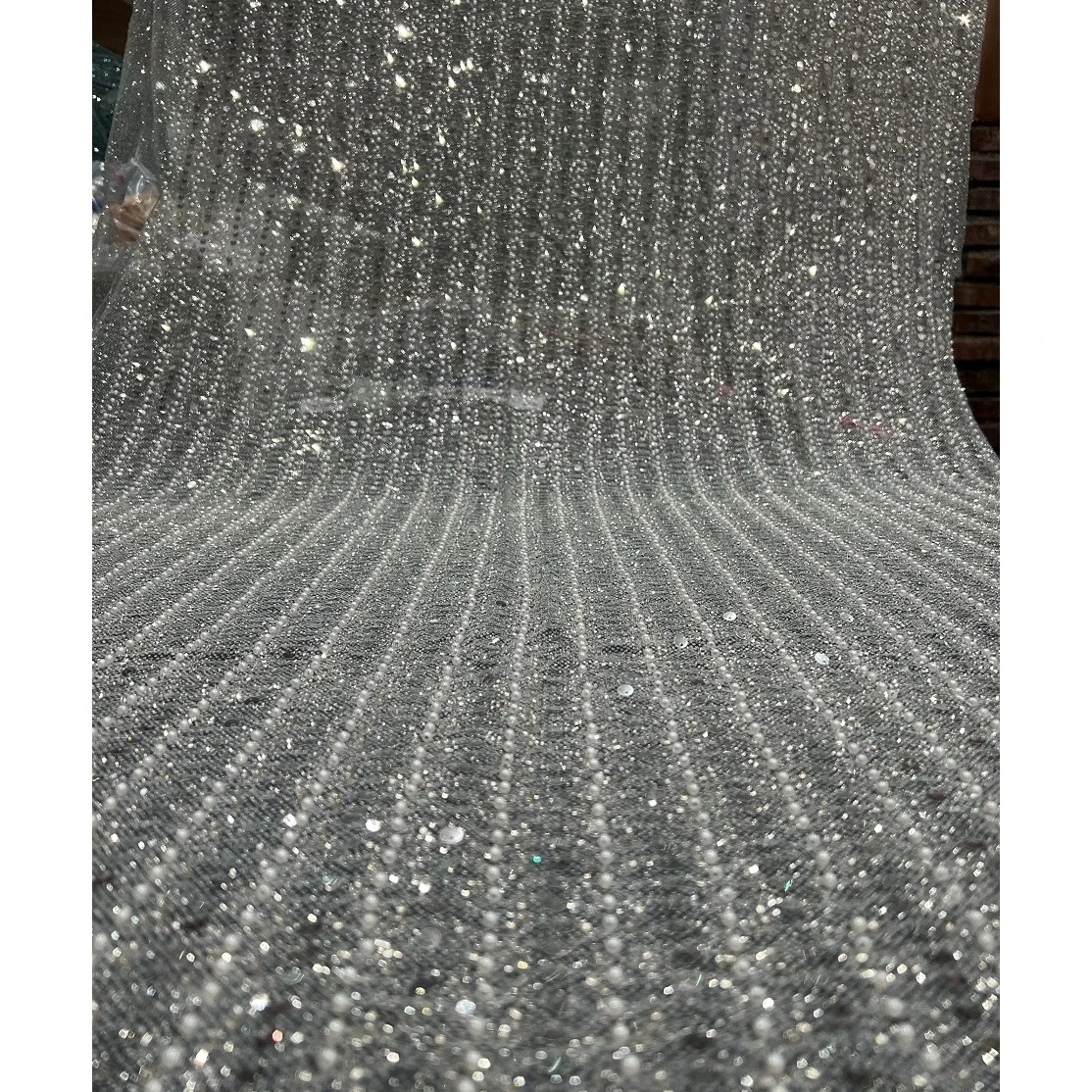 High Quality Bridal Fabric Lace Shiny Beaded Sequined Mesh Fabric For Evening Dress