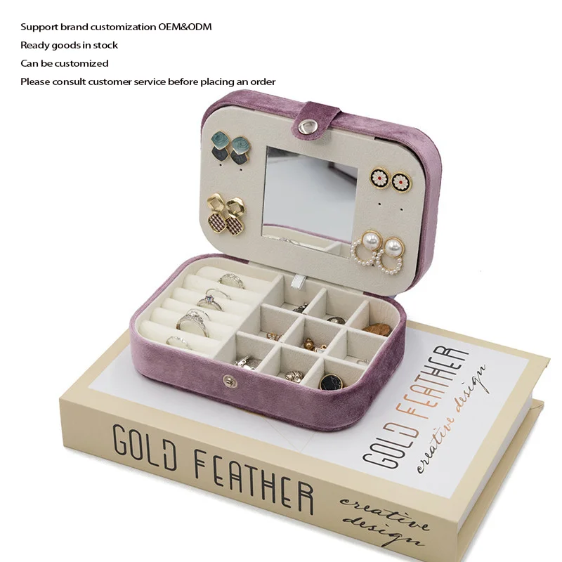 Velvet portable multi-functional jewelry box with mirror spot wholesale