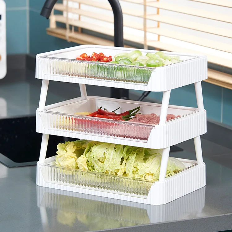 White plastic side dish rack kitchen food storage container household foldable vegetable tray
