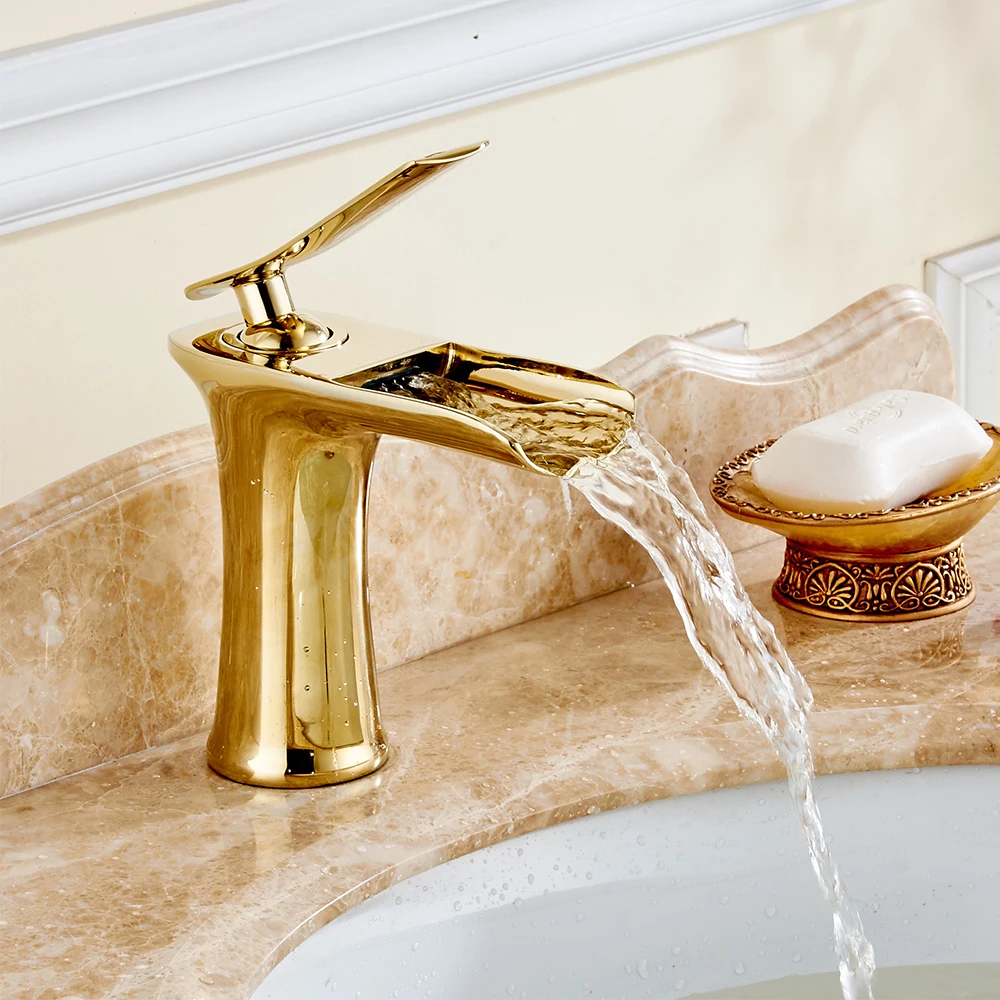 Luxury Golden Plated Countertop Basin Cooper Standard Faucet